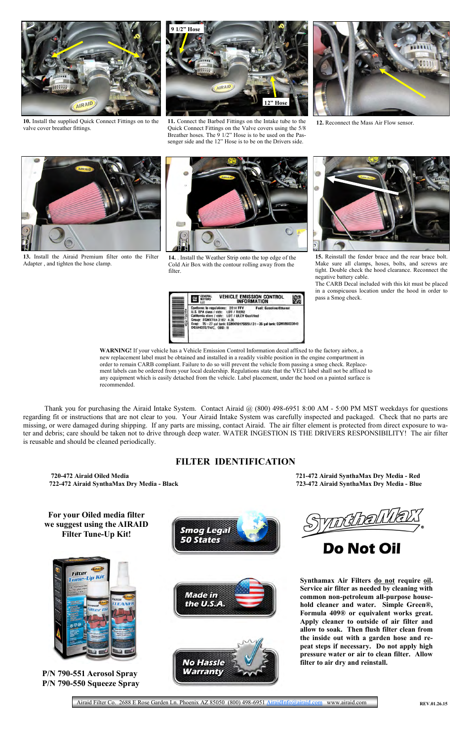 Filter identification | Airaid 200-285 User Manual | Page 2 / 2