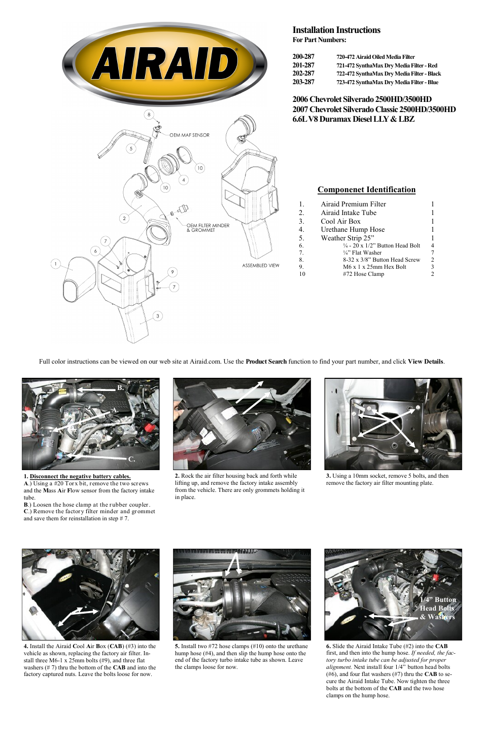 Airaid 200-287 User Manual | 2 pages