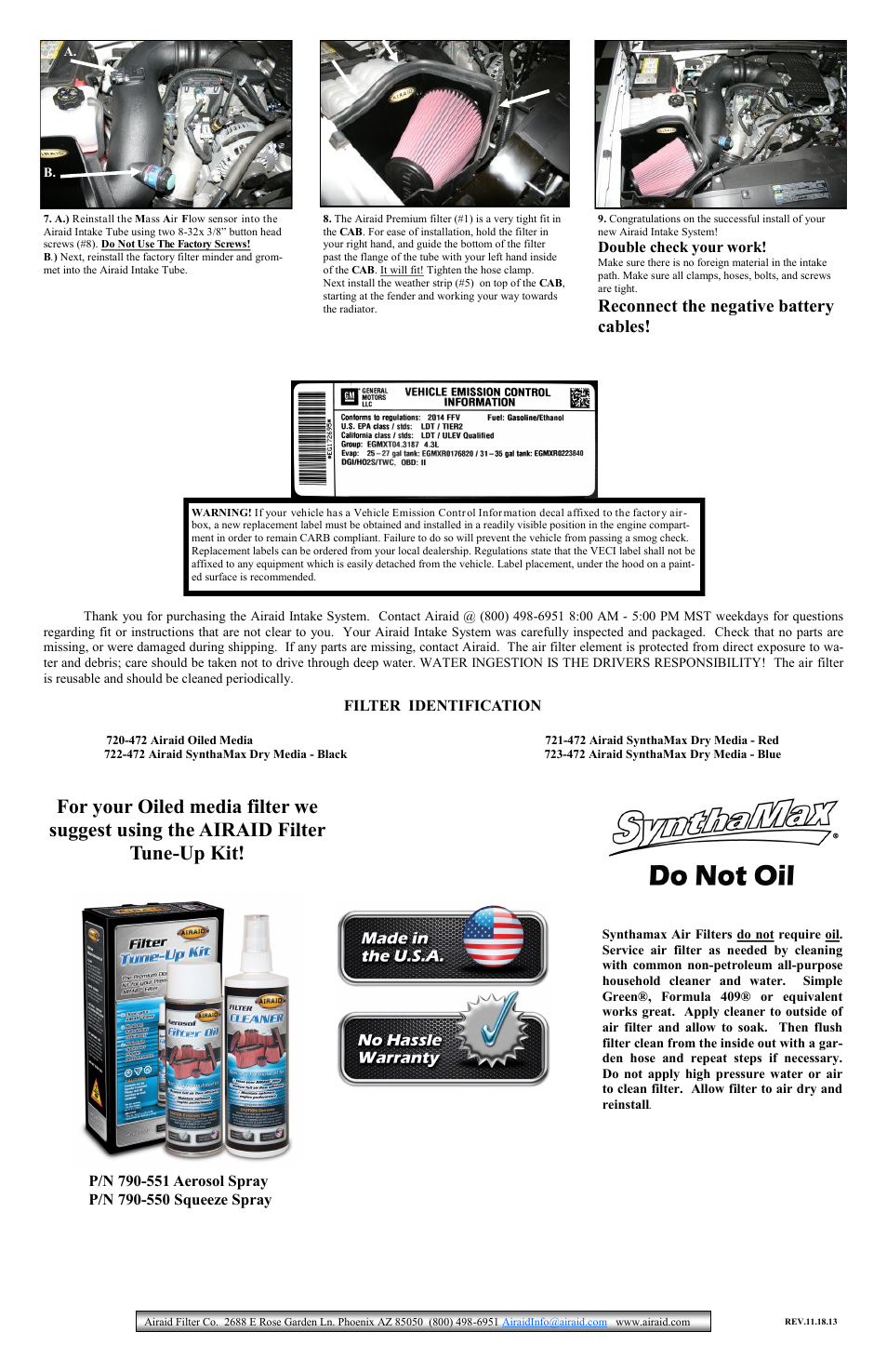 Reconnect the negative battery cables | Airaid 200-287 User Manual | Page 2 / 2