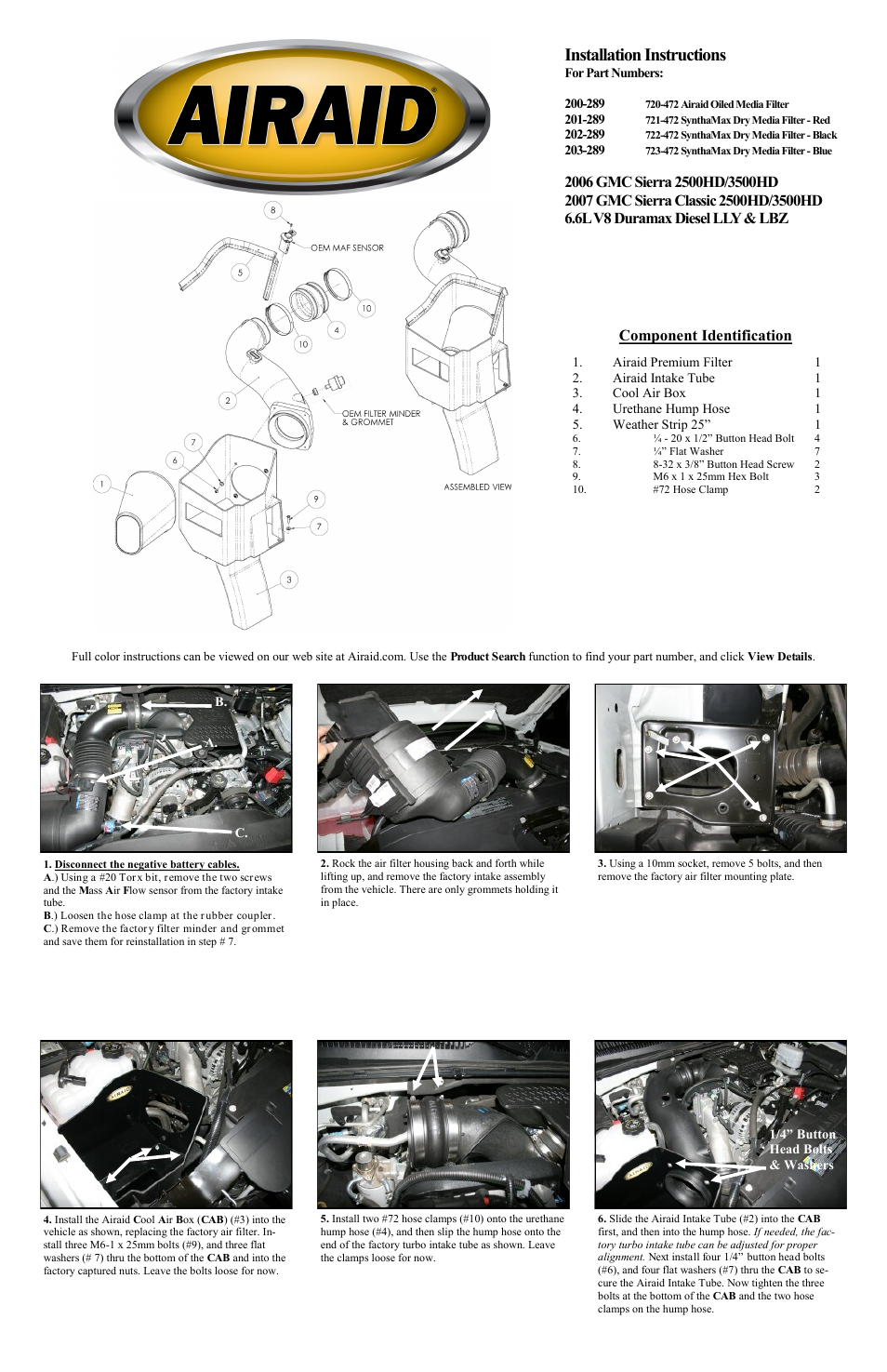 Airaid 200-289 User Manual | 2 pages