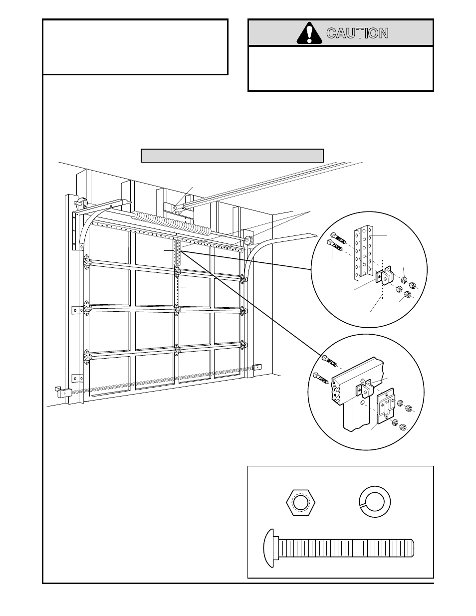 11) fasten door bracket, Sectional door installation procedure, Caution | Installation step 11, Fasten door bracket, Figure 1 figure 2 | Chamberlain 1270LMC User Manual | Page 20 / 36