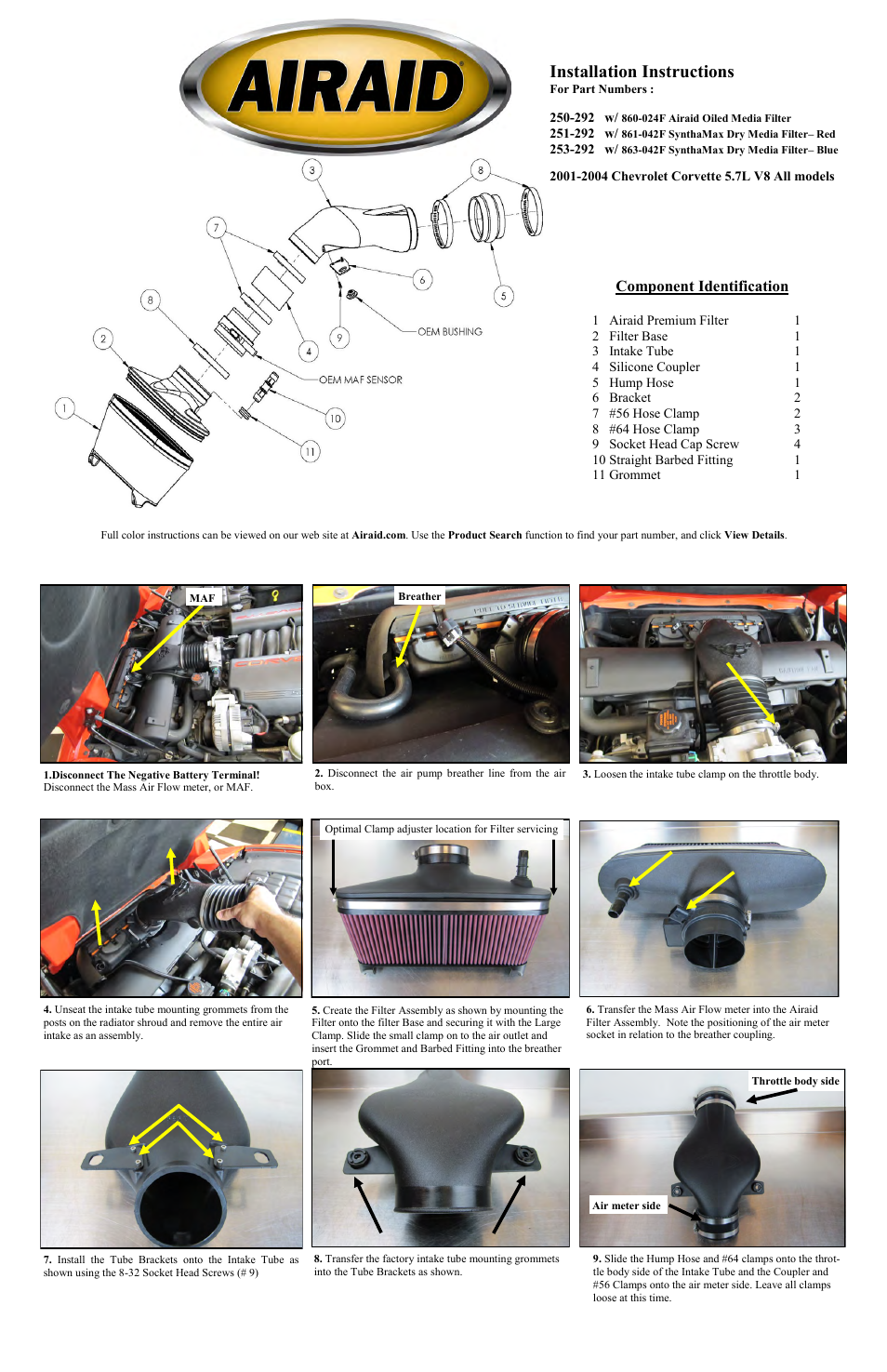 Airaid 250-292 User Manual | 2 pages