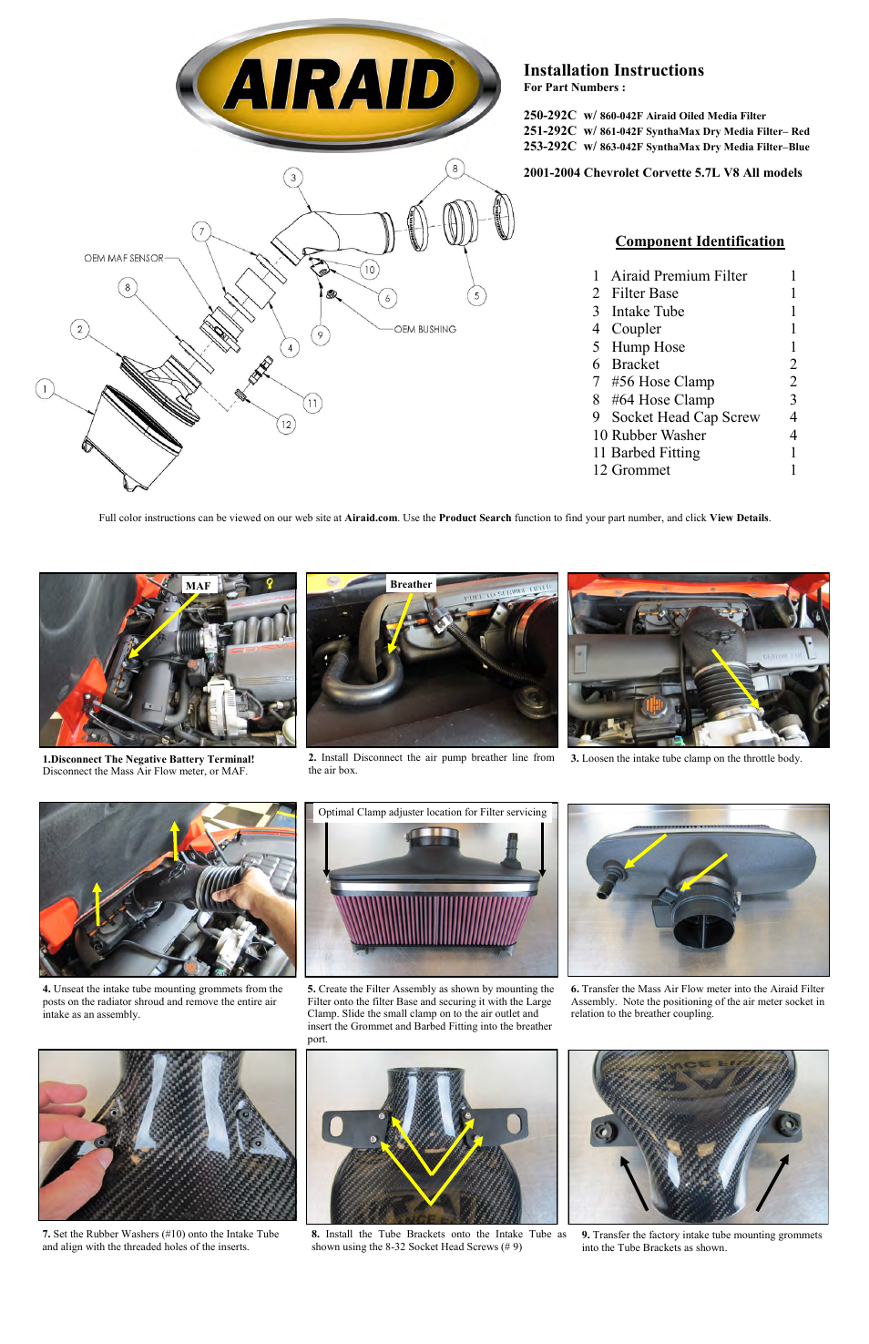 Airaid 250-292C User Manual | 2 pages