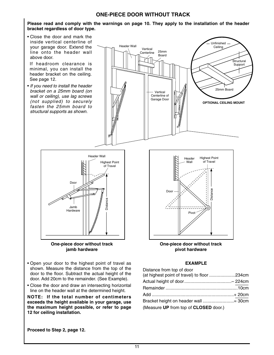 One-piece door without track | Chamberlain 2000E - 1/3 HP User Manual | Page 11 / 28