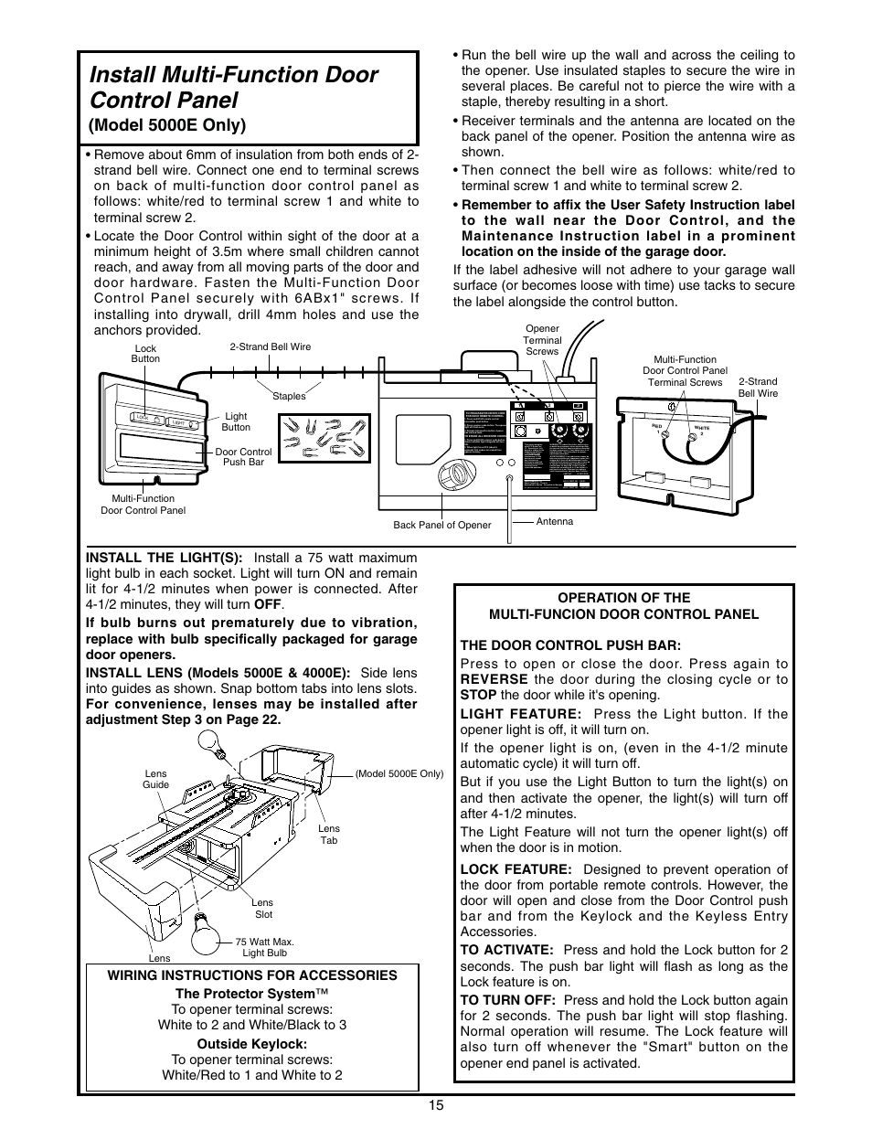 Install multi-function door control panel, Model 5000e only) | Chamberlain 2000E - 1/3 HP User Manual | Page 15 / 28