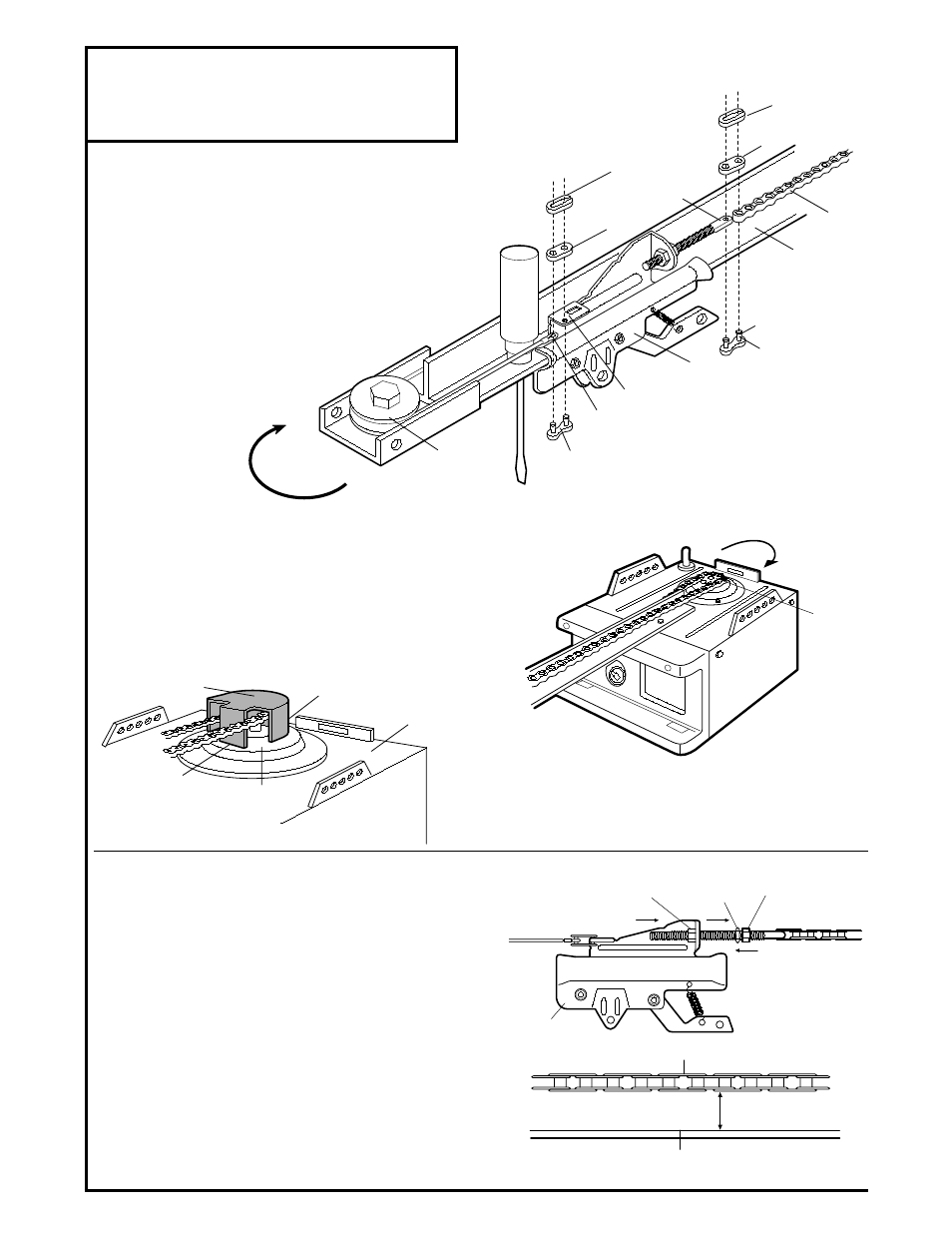 Install chain/cable and attach sprocket cover, Assembly step 4, Tighten chain/cable | Chamberlain 2000E - 1/3 HP User Manual | Page 9 / 28