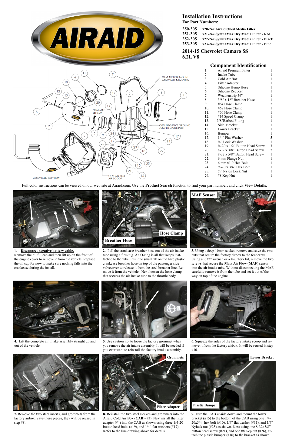 Airaid 250-305 User Manual | 2 pages