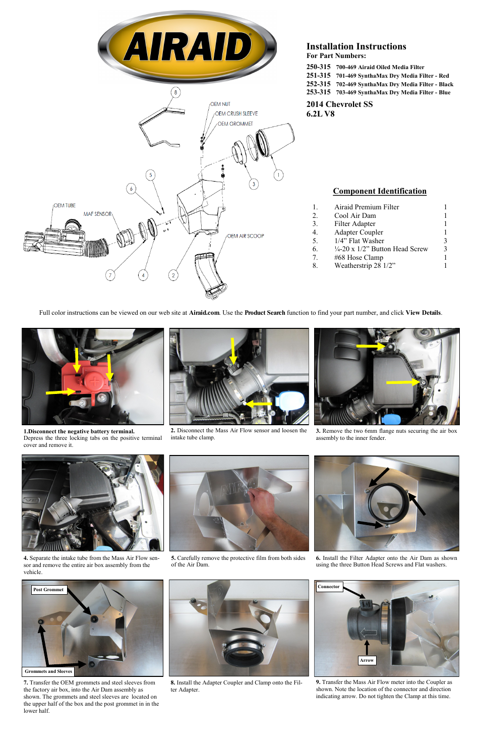 Airaid 250-315 User Manual | 2 pages