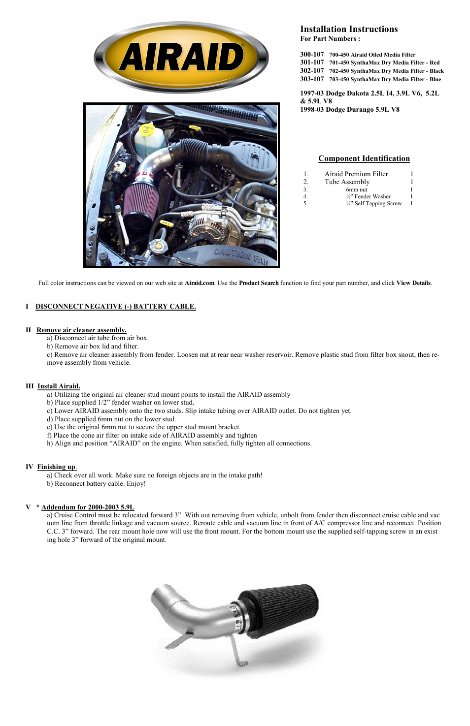Airaid 300-107 User Manual | 2 pages