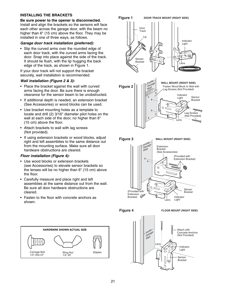 Installing the brackets | Chamberlain WD822KD 1/2 HP User Manual | Page 21 / 40