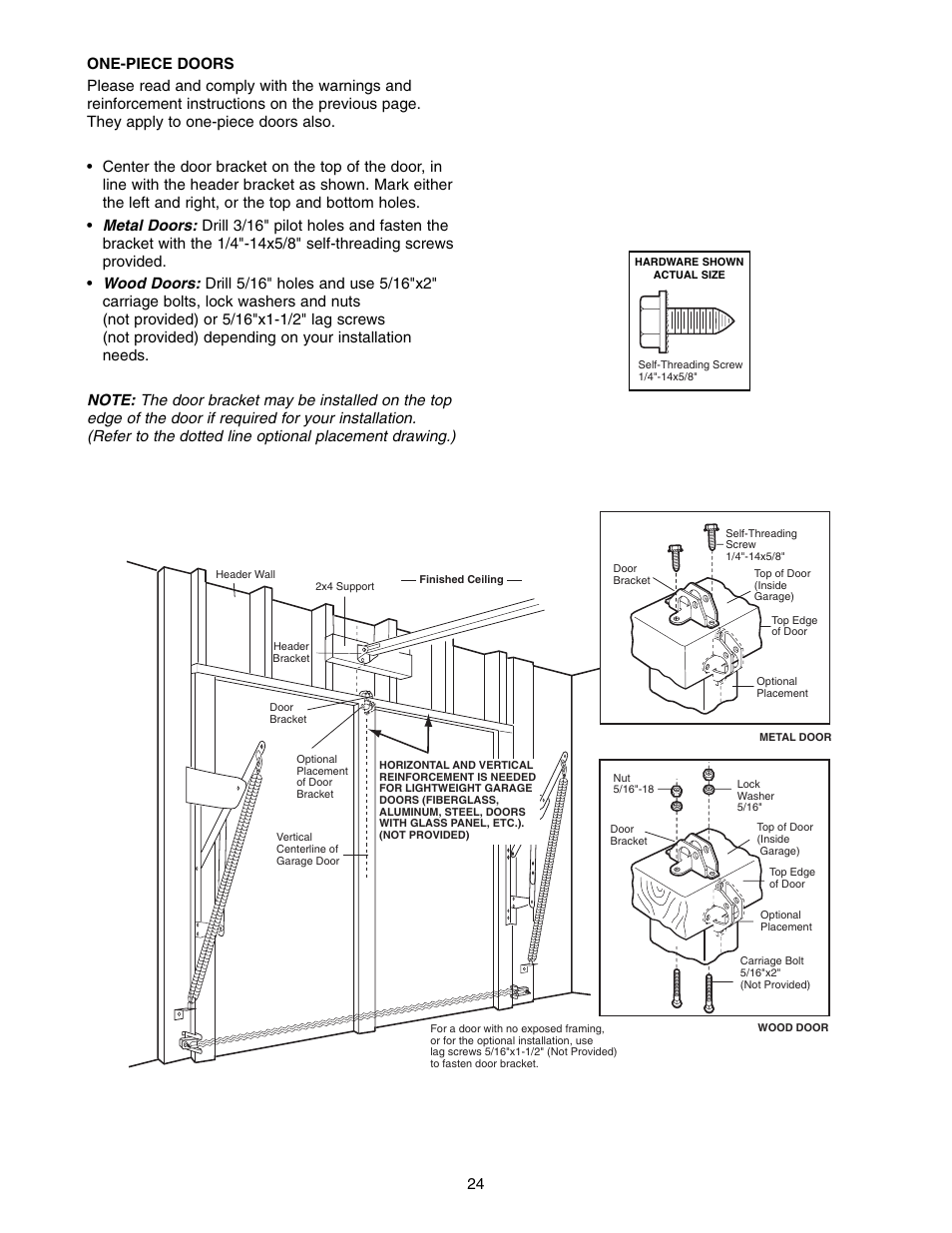 One-piece doors | Chamberlain WD822KD 1/2 HP User Manual | Page 24 / 40
