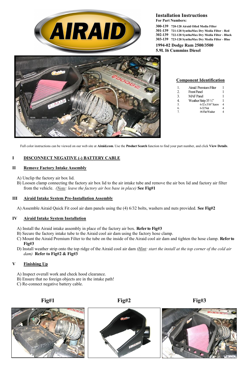 Airaid 300-139 User Manual | 2 pages