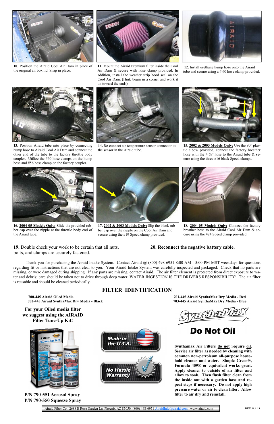 Filter identification | Airaid 300-149 User Manual | Page 2 / 2