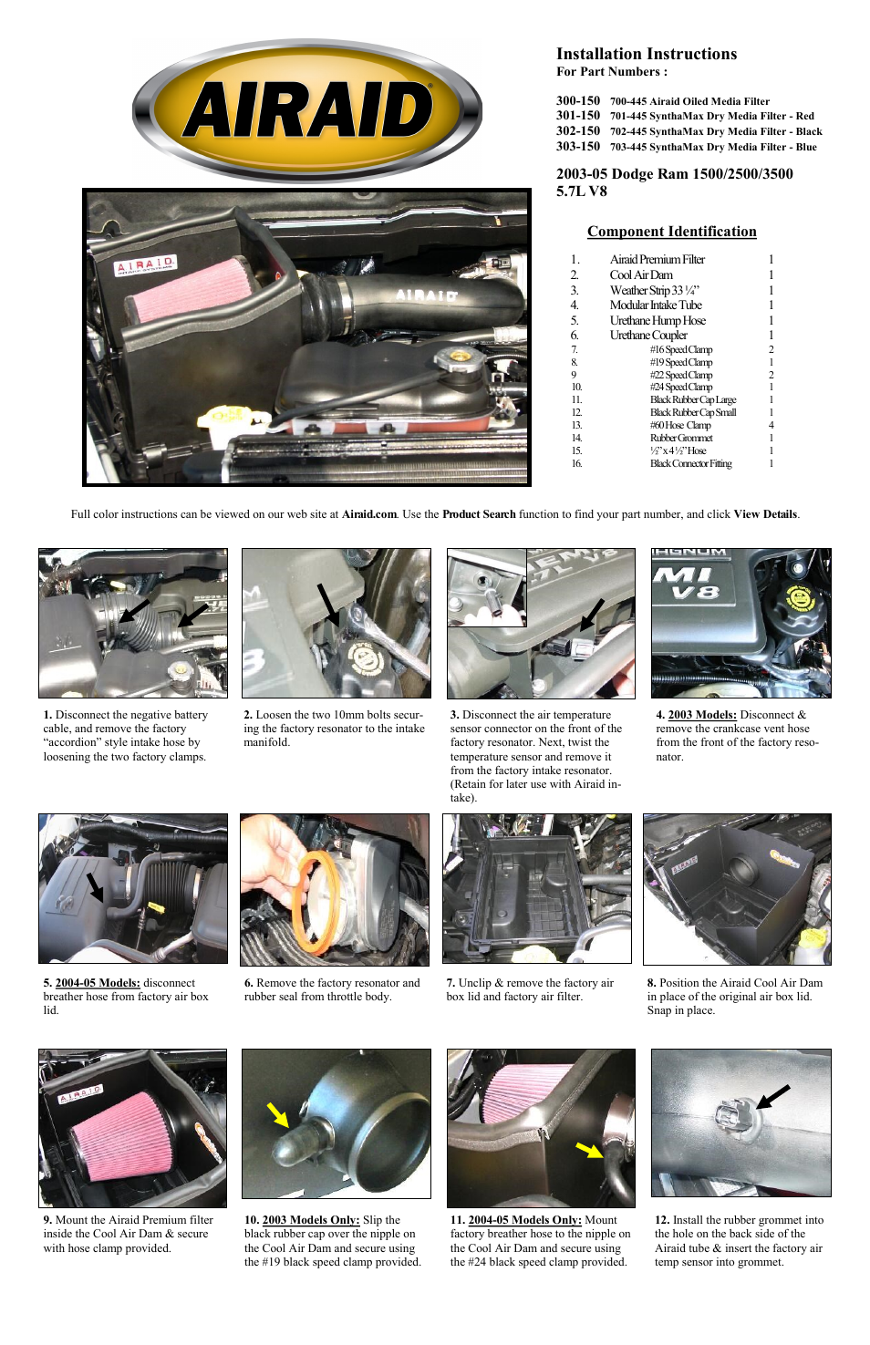 Airaid 300-150 User Manual | 2 pages