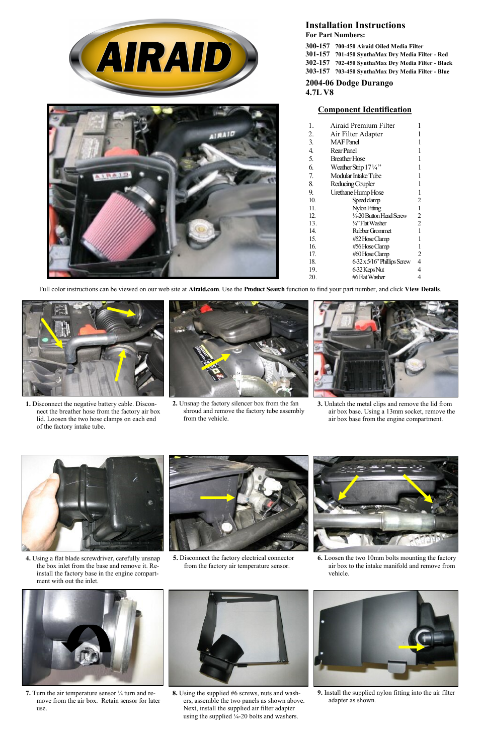 Airaid 300-157 User Manual | 2 pages