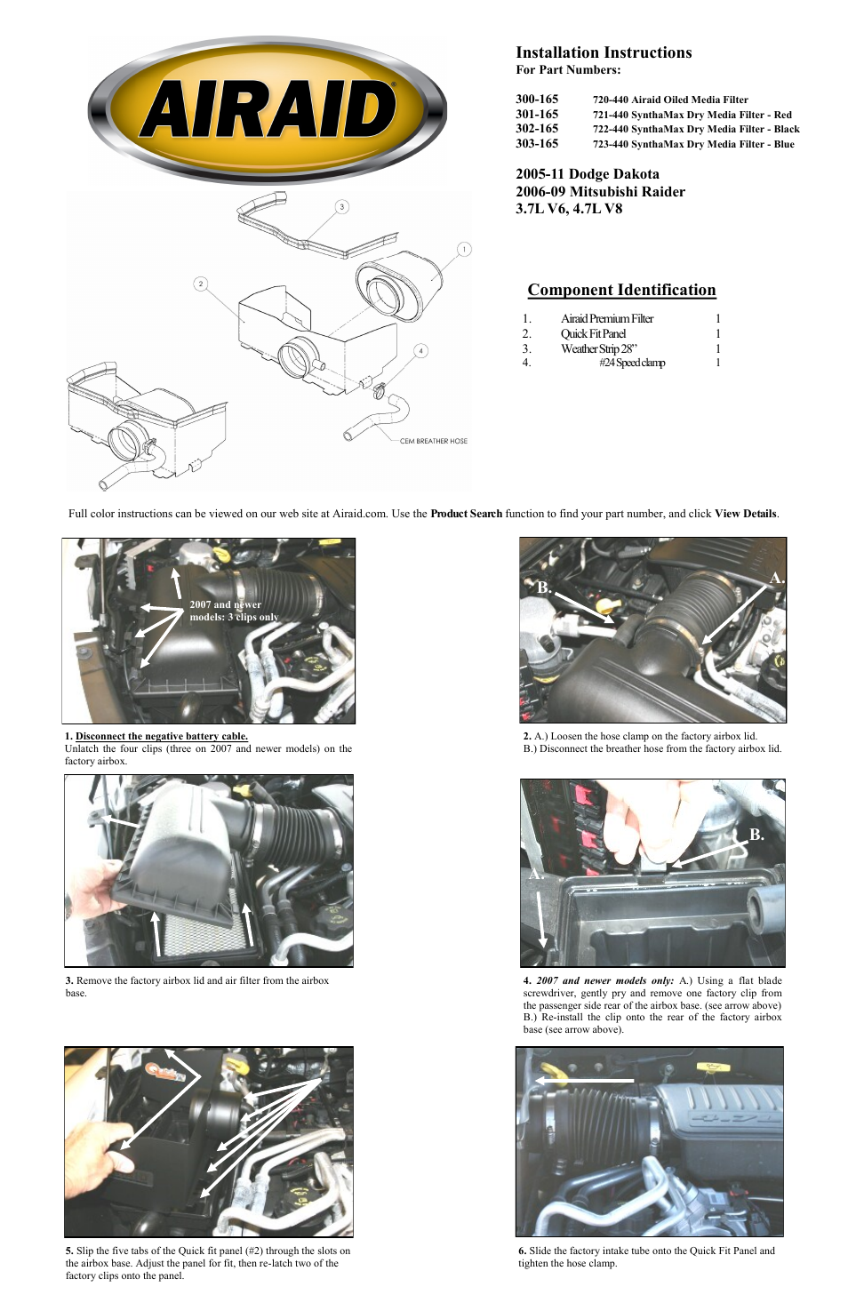 Airaid 300-165 User Manual | 2 pages