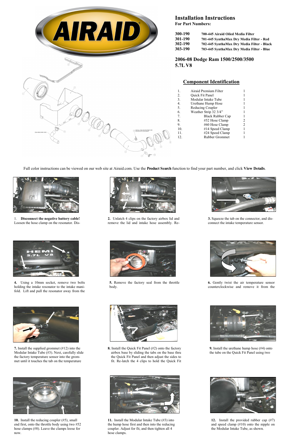 Airaid 300-190 User Manual | 2 pages