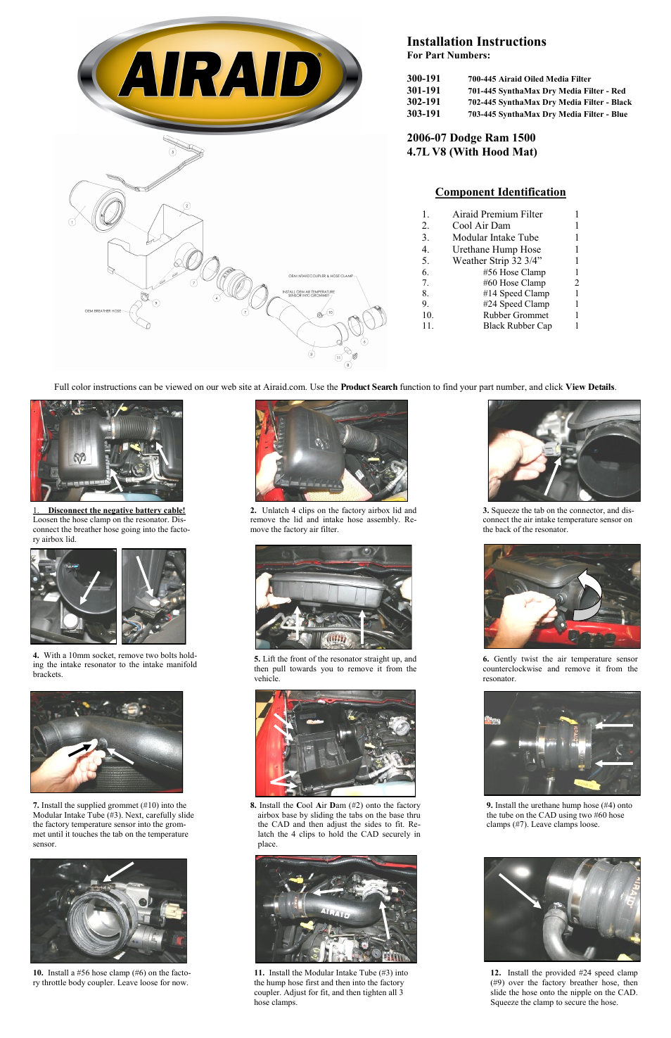 Airaid 300-191 User Manual | 2 pages