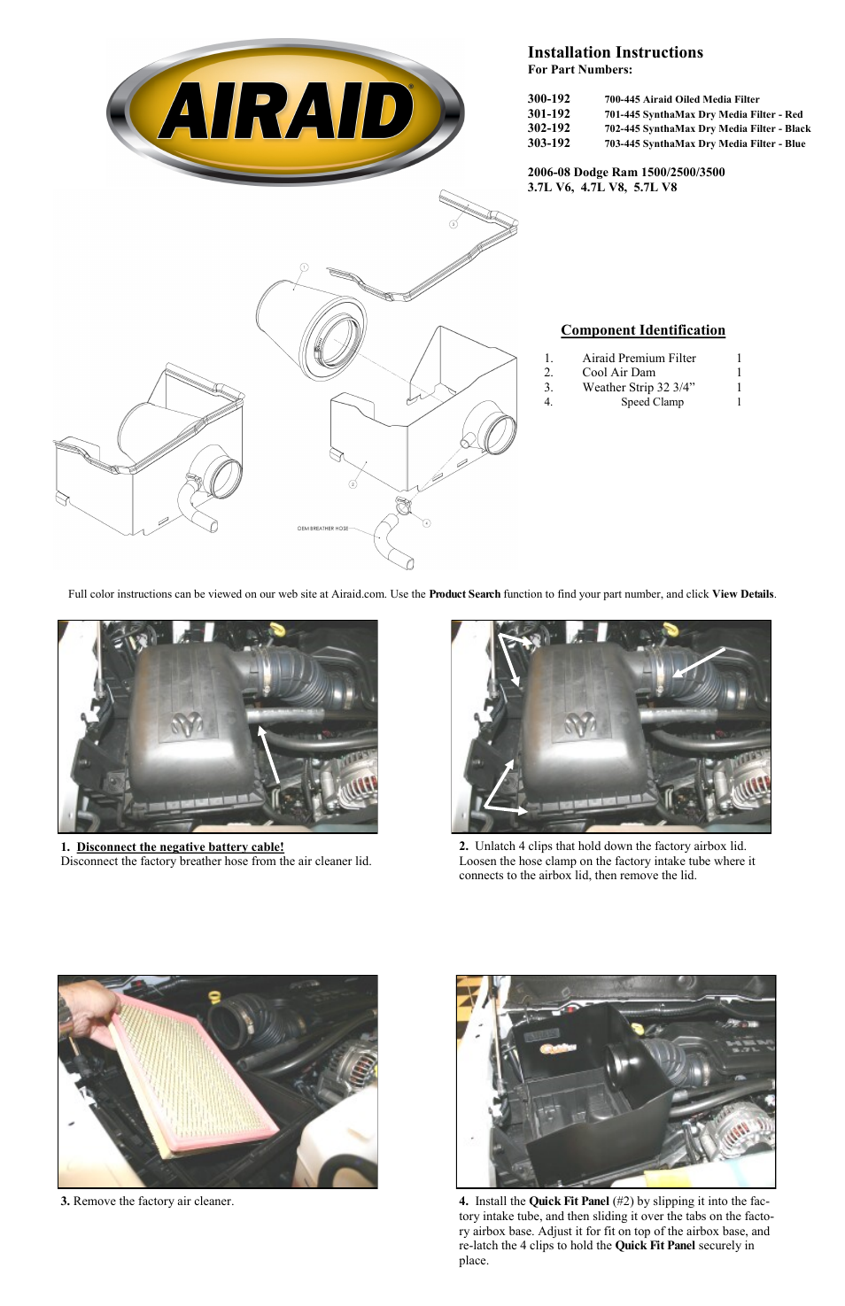 Airaid 300-192 User Manual | 2 pages