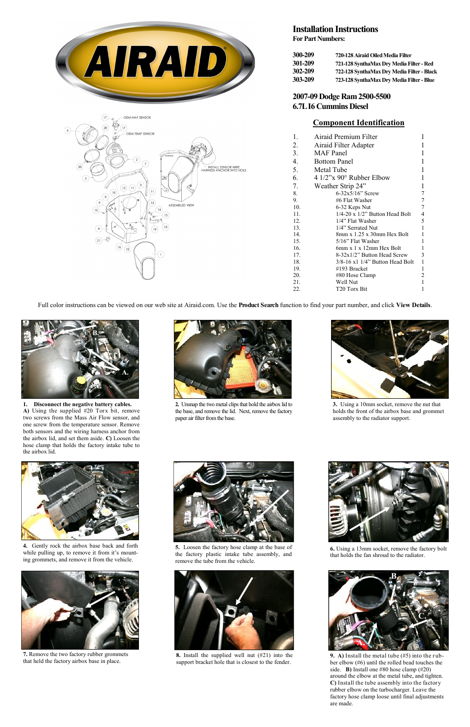 Airaid 300-209 User Manual | 2 pages