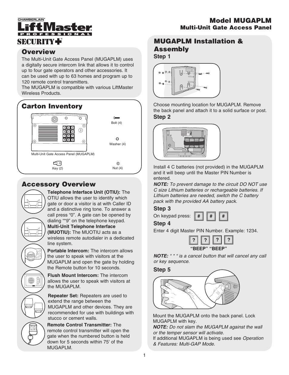 Chamberlain LIFTMASTER MUGAPLM User Manual | 16 pages