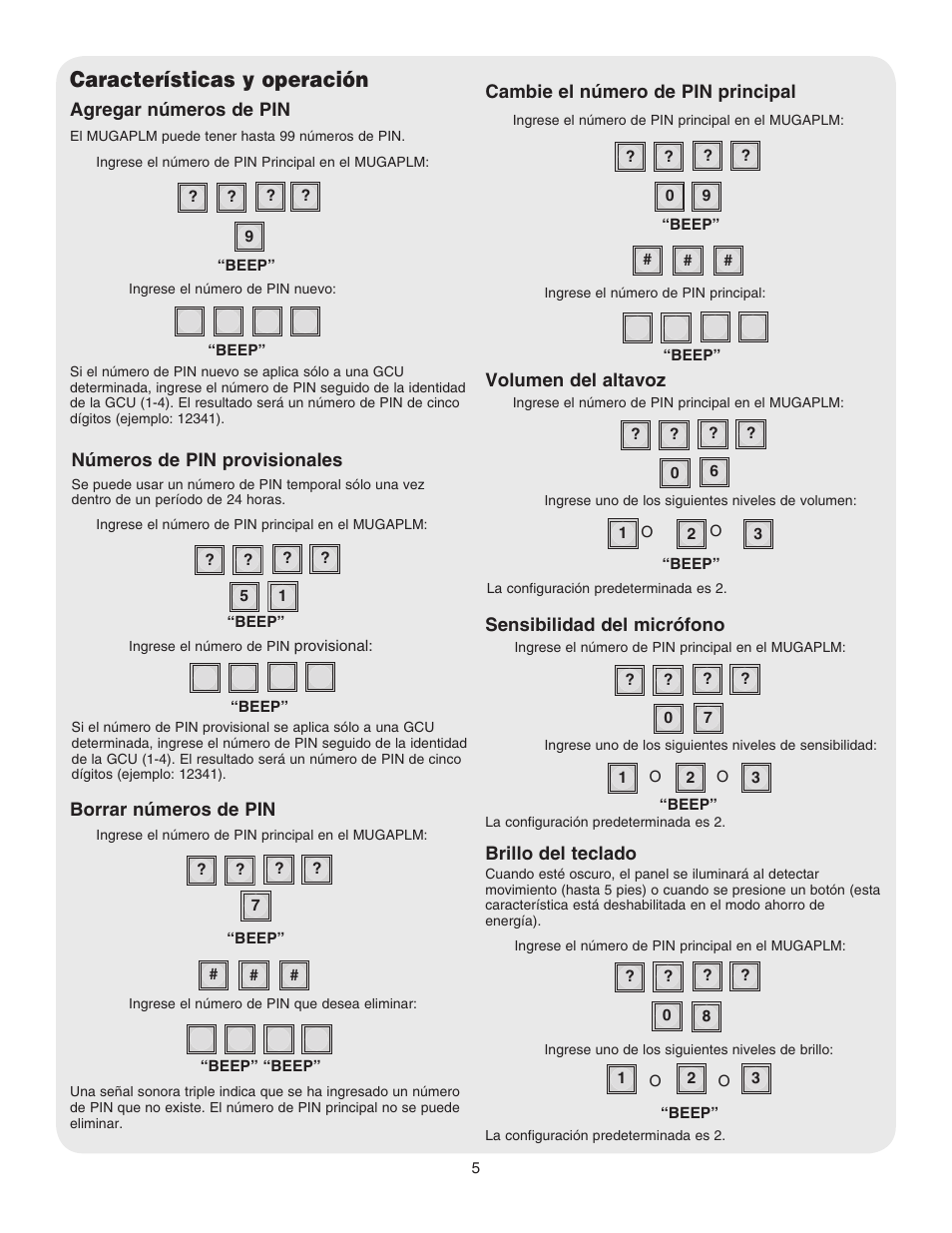 Características y operación | Chamberlain LIFTMASTER MUGAPLM User Manual | Page 13 / 16