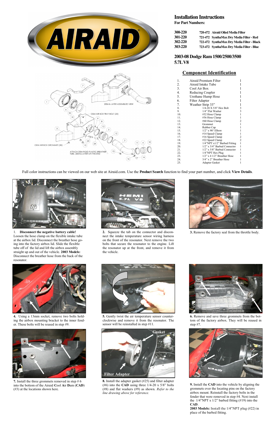 Airaid 300-220 User Manual | 2 pages