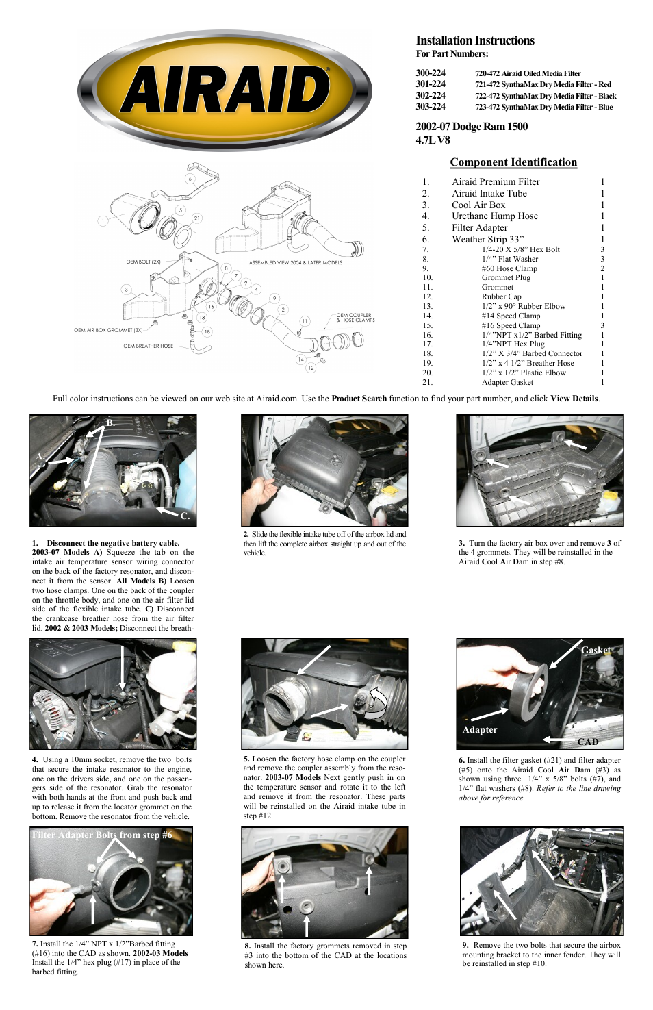 Airaid 300-224 User Manual | 2 pages