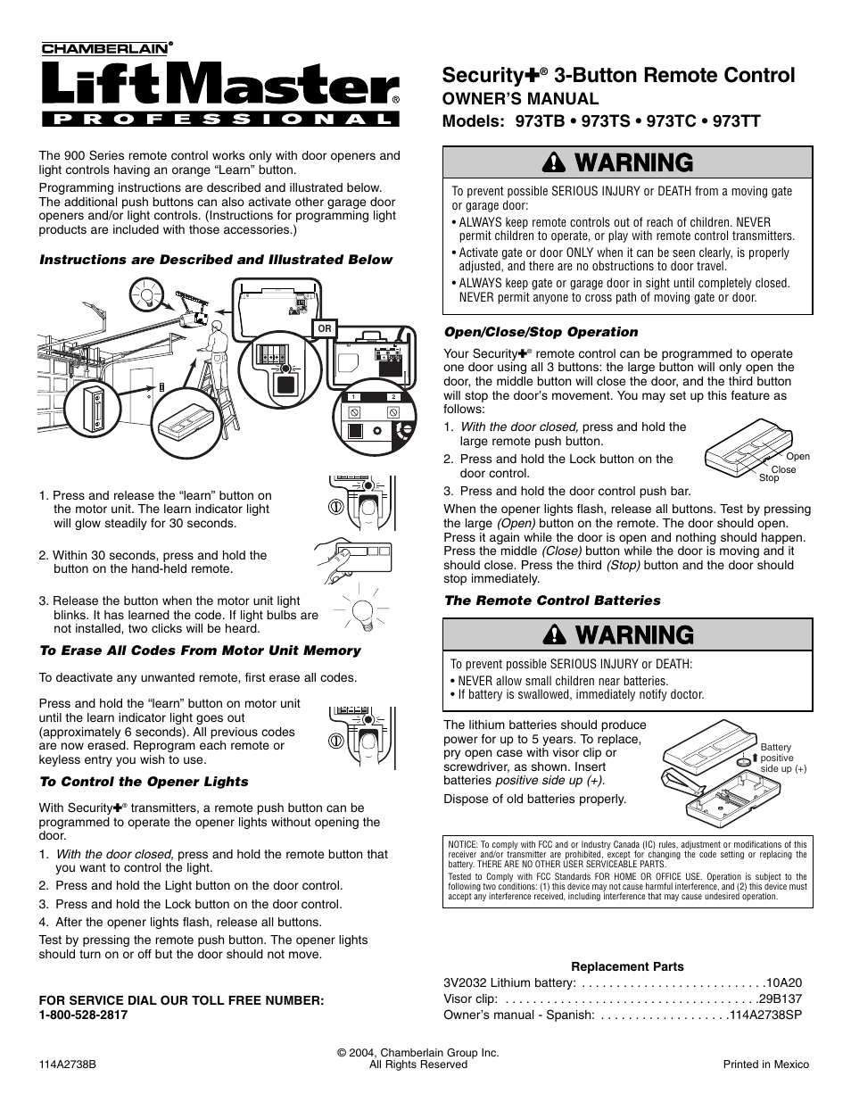 Chamberlain 973TT User Manual | 1 page