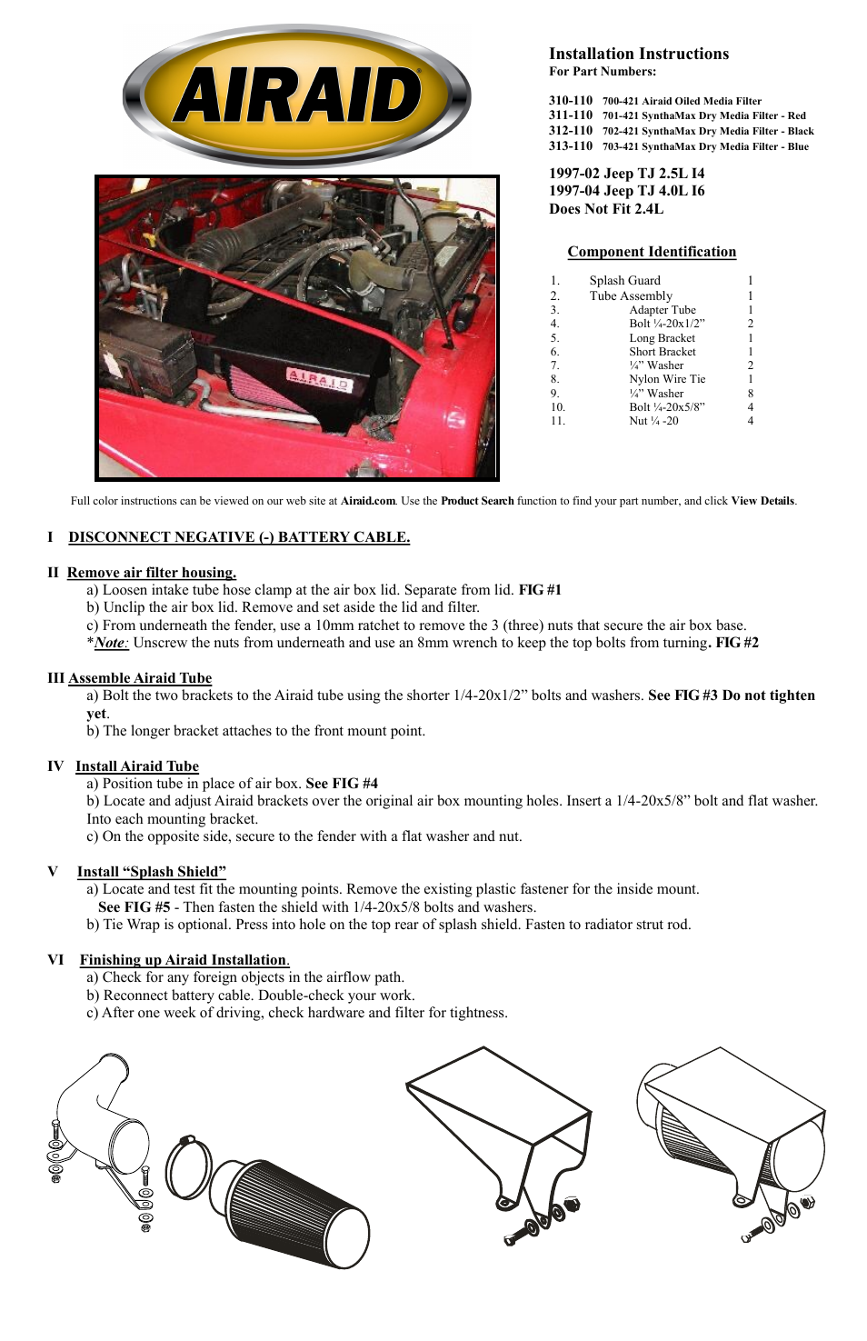 Airaid 310-110 User Manual | 2 pages