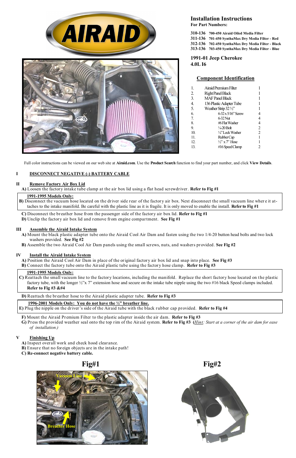 Airaid 310-136 User Manual | 2 pages