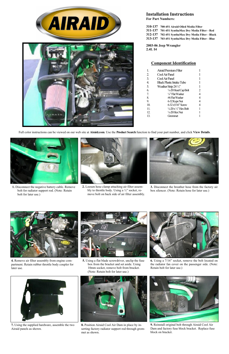 Airaid 310-137 User Manual | 2 pages