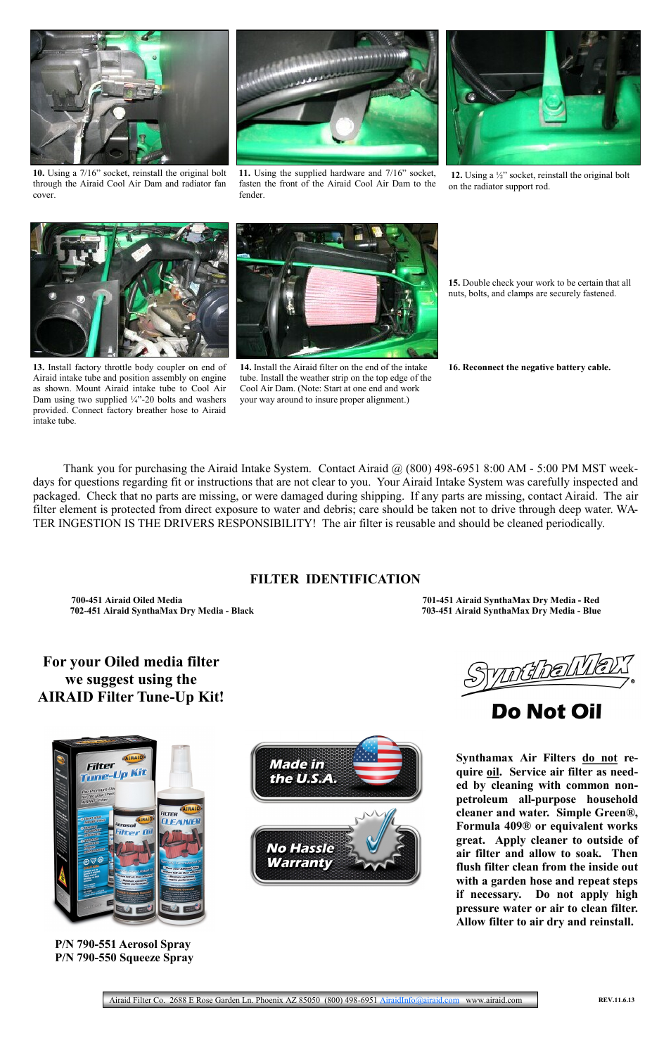 Filter identification | Airaid 310-137 User Manual | Page 2 / 2