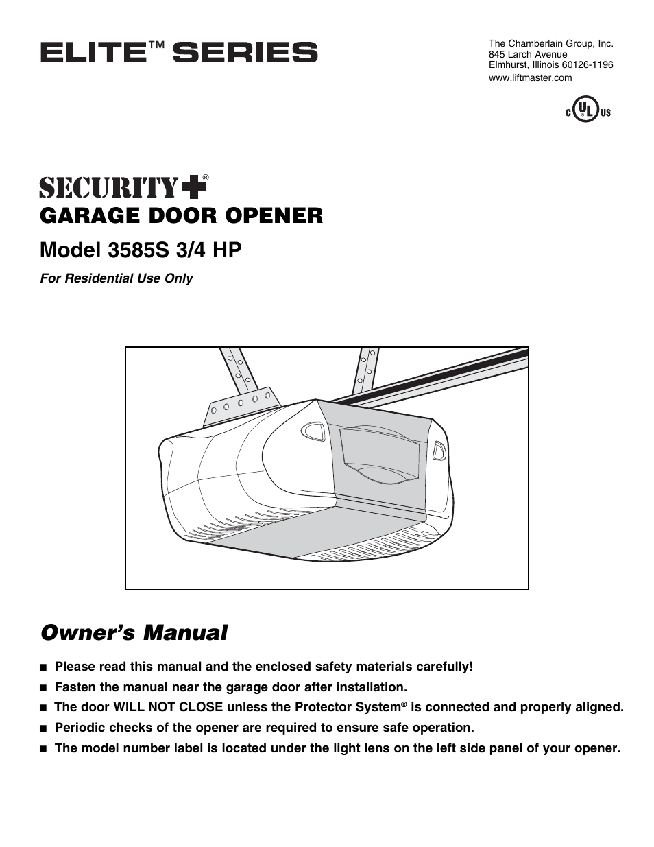 Chamberlain 3585S 3/4 HP User Manual | 40 pages