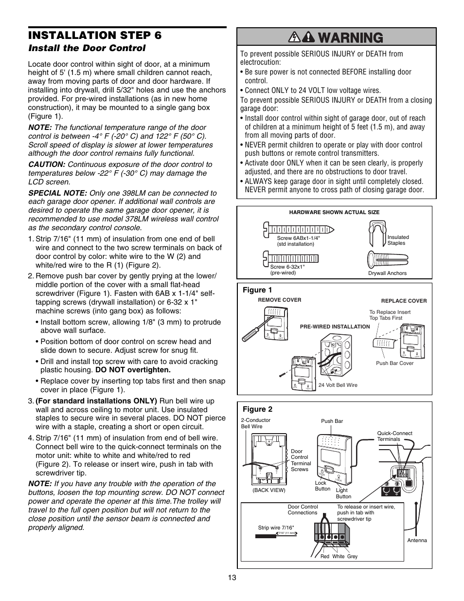 Installation step 6 install the door control, Installation step 6, Install the door control | Chamberlain 3585S 3/4 HP User Manual | Page 13 / 40