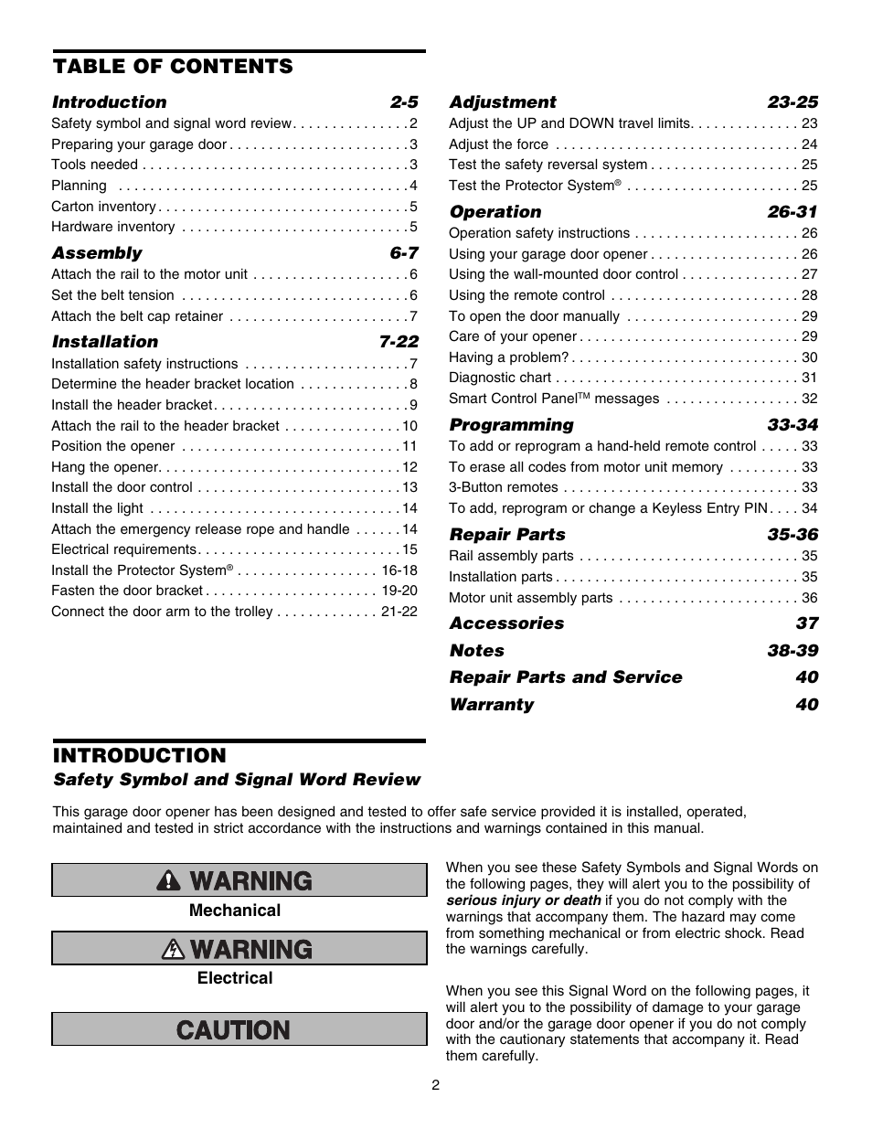 Chamberlain 3585S 3/4 HP User Manual | Page 2 / 40