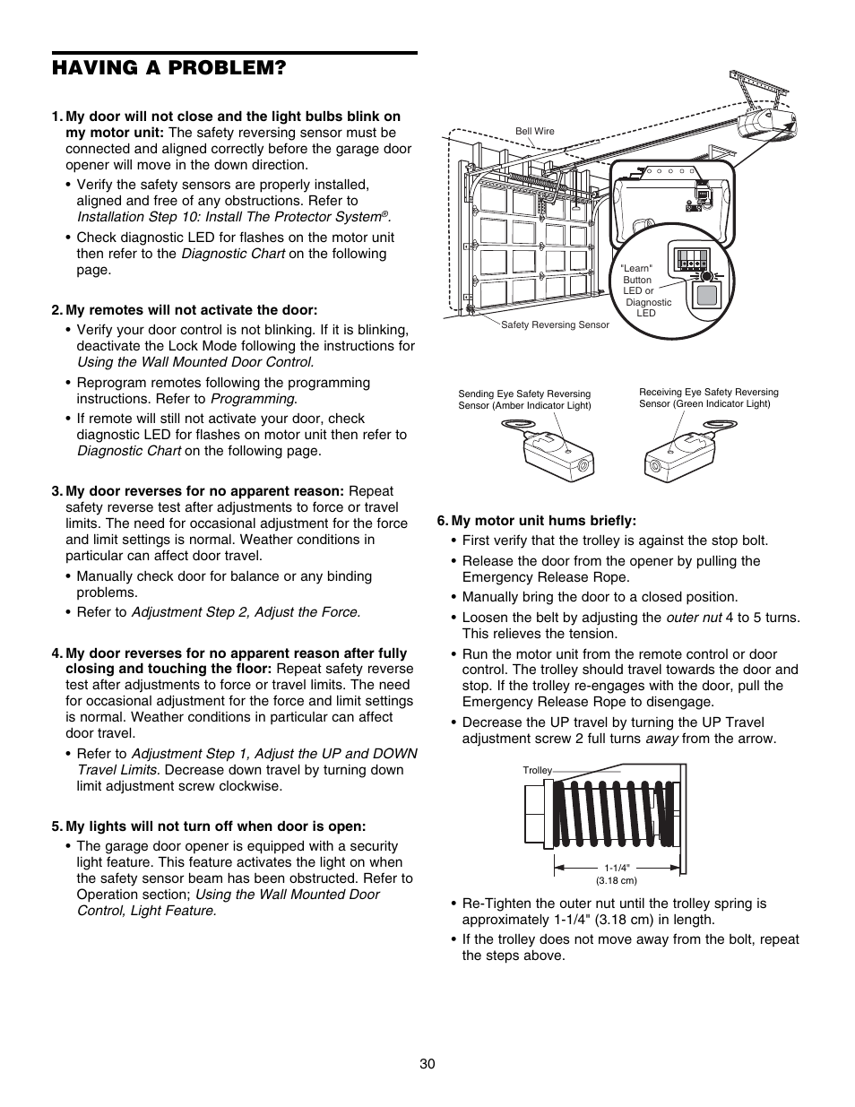 Having a problem | Chamberlain 3585S 3/4 HP User Manual | Page 30 / 40