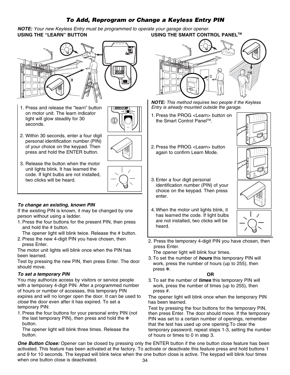 To add, reprogram or change a keyless entry pin | Chamberlain 3585S 3/4 HP User Manual | Page 34 / 40