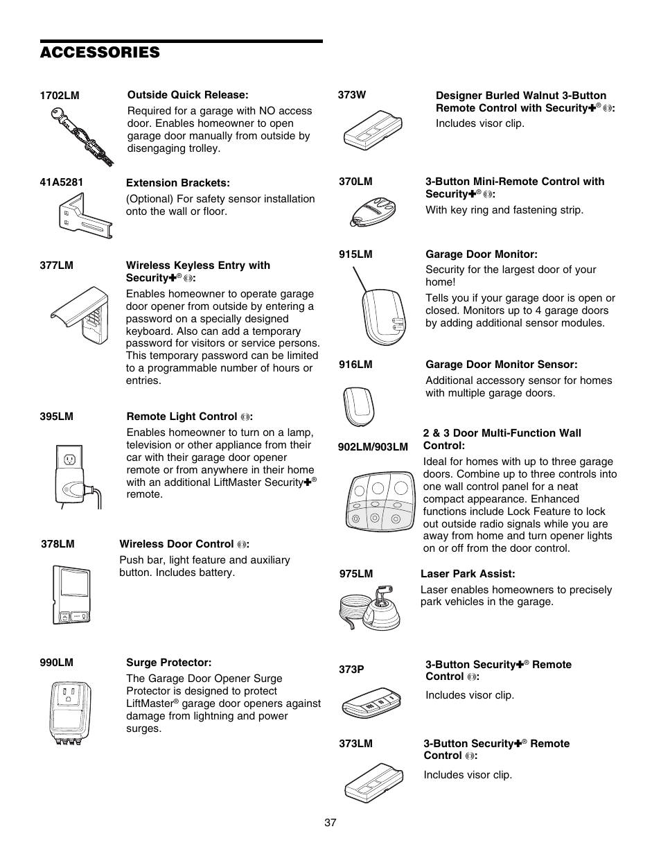 Accessories | Chamberlain 3585S 3/4 HP User Manual | Page 37 / 40