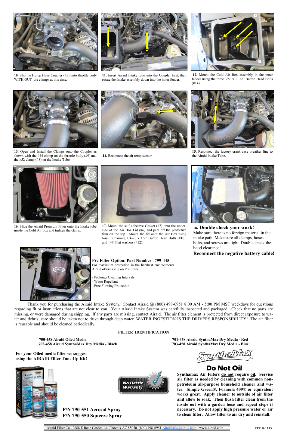 Double check your work, Reconnect the negative battery cable | Airaid 310-276 User Manual | Page 2 / 2