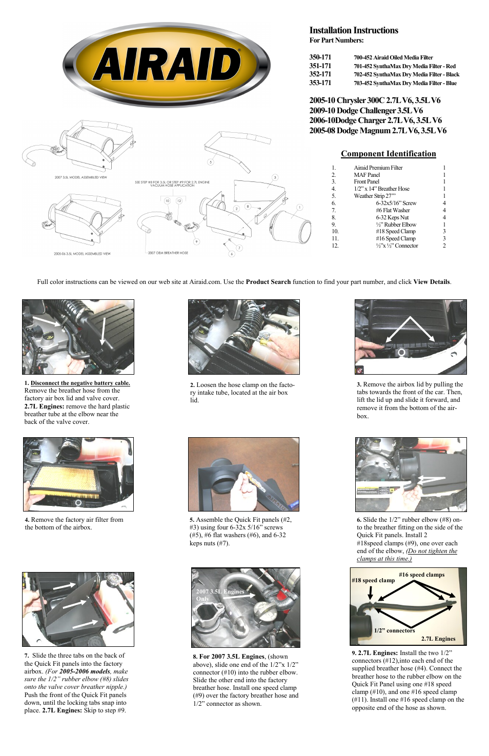 Airaid 350-171 User Manual | 2 pages