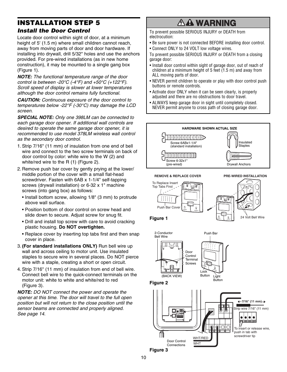 Step 5install the door control, Installation step 5, Install the door control | Chamberlain 3800E User Manual | Page 10 / 72