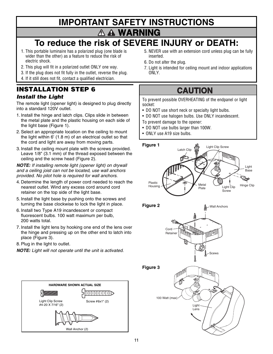 Step 6install the light, Installation step 6 | Chamberlain 3800E User Manual | Page 11 / 72