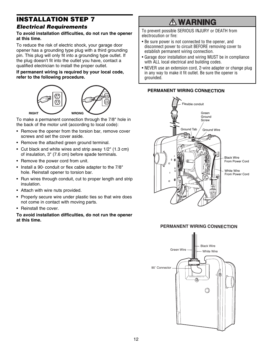 Step 7electrical requirements, Installation step 7, Electrical requirements | Chamberlain 3800E User Manual | Page 12 / 72