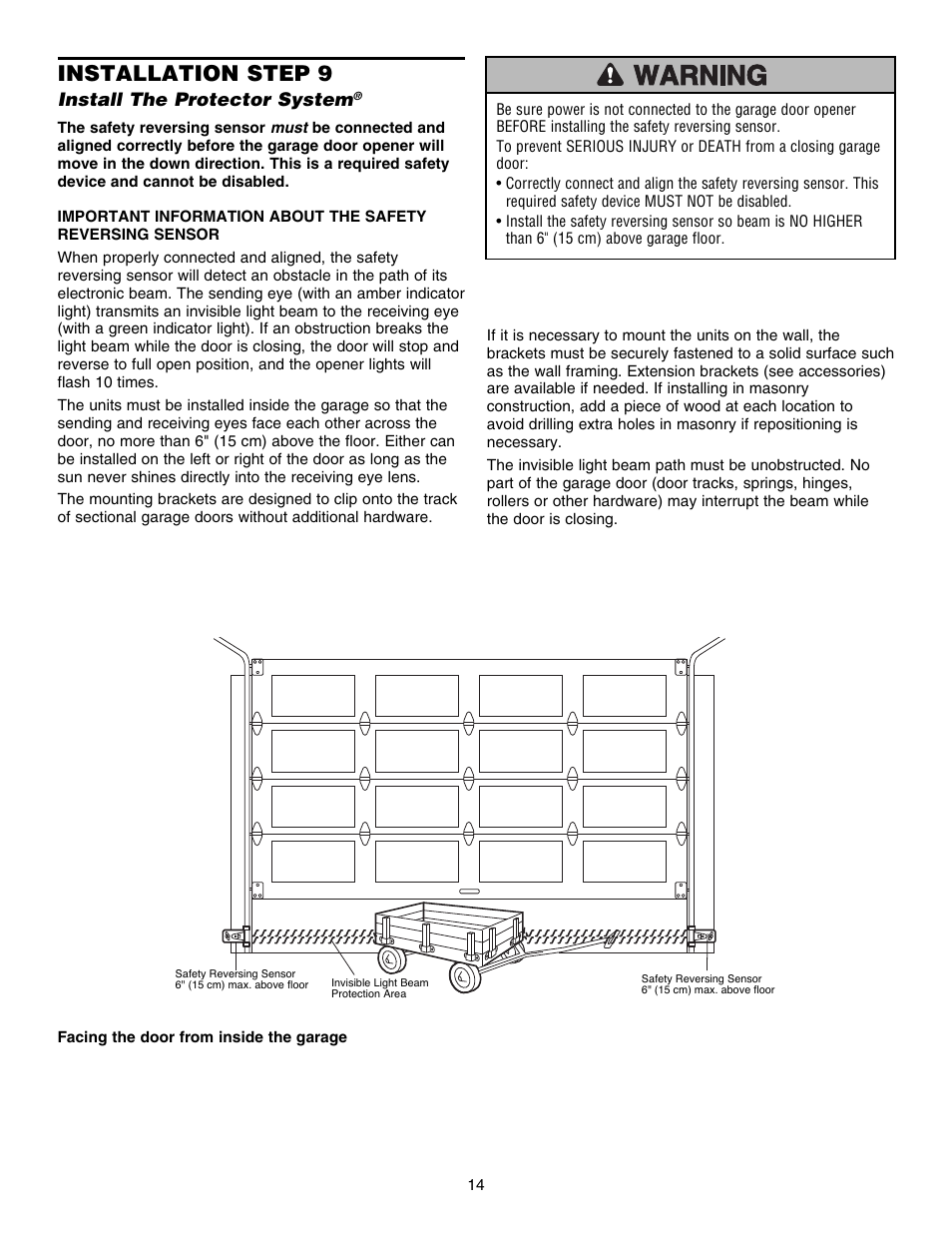 Step 9install the protector system, Installation step 9, Install the protector system | Chamberlain 3800E User Manual | Page 14 / 72