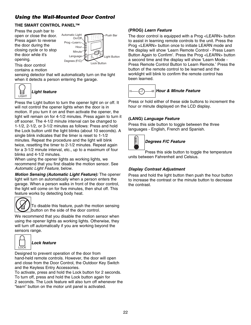 Using the wall-mounted door control | Chamberlain 3800E User Manual | Page 22 / 72