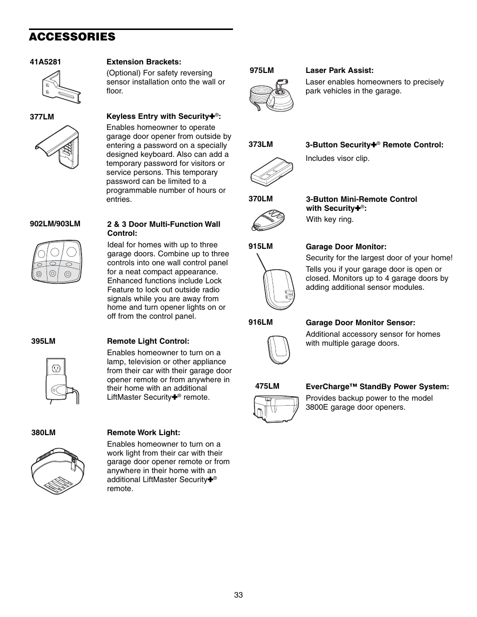 Accessories | Chamberlain 3800E User Manual | Page 33 / 72