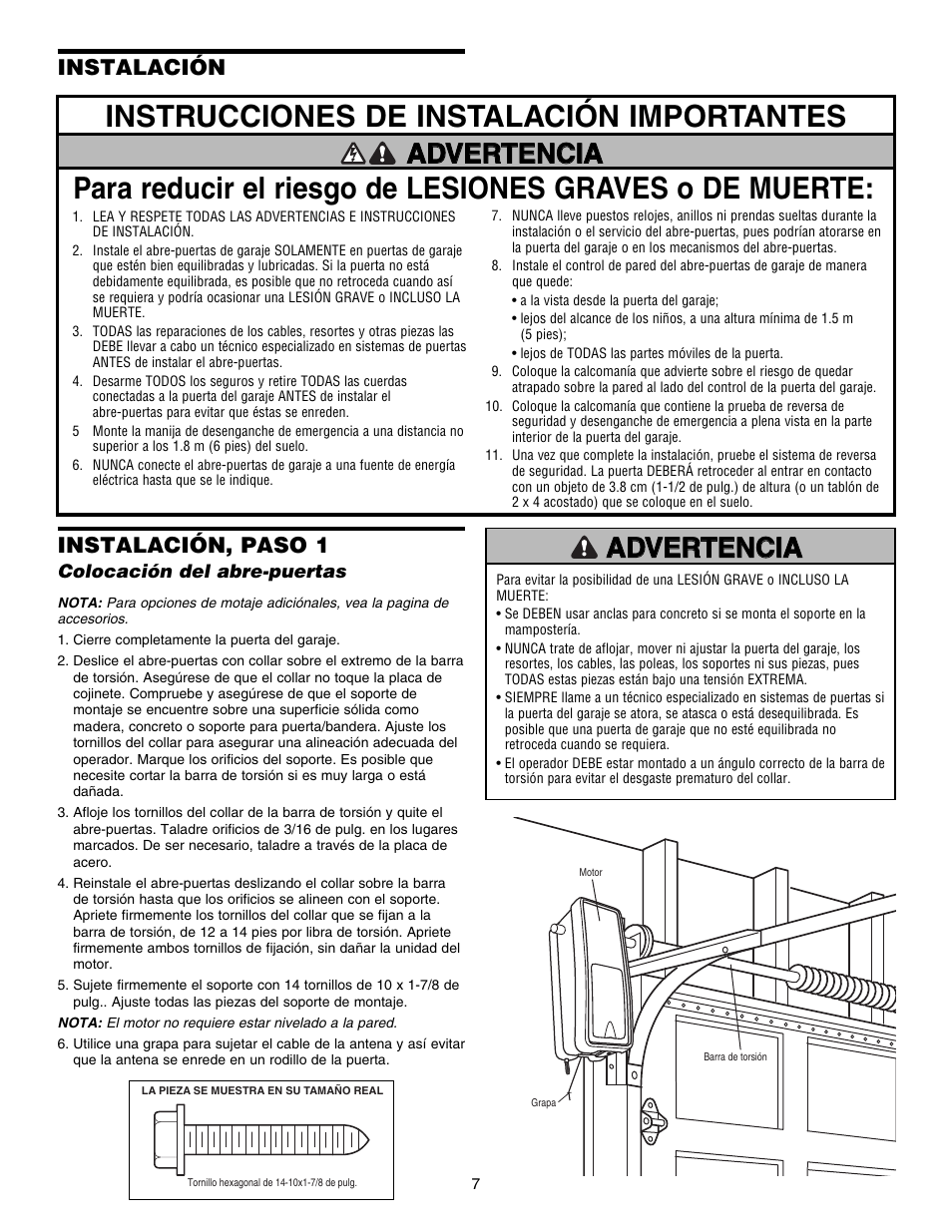 Instalación instalación, paso 1 | Chamberlain 3800E User Manual | Page 43 / 72