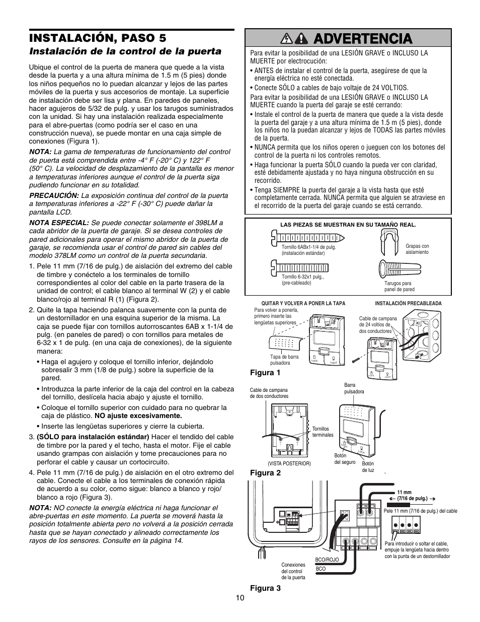 Instalación, paso 5, Instalación de la control de la puerta | Chamberlain 3800E User Manual | Page 46 / 72