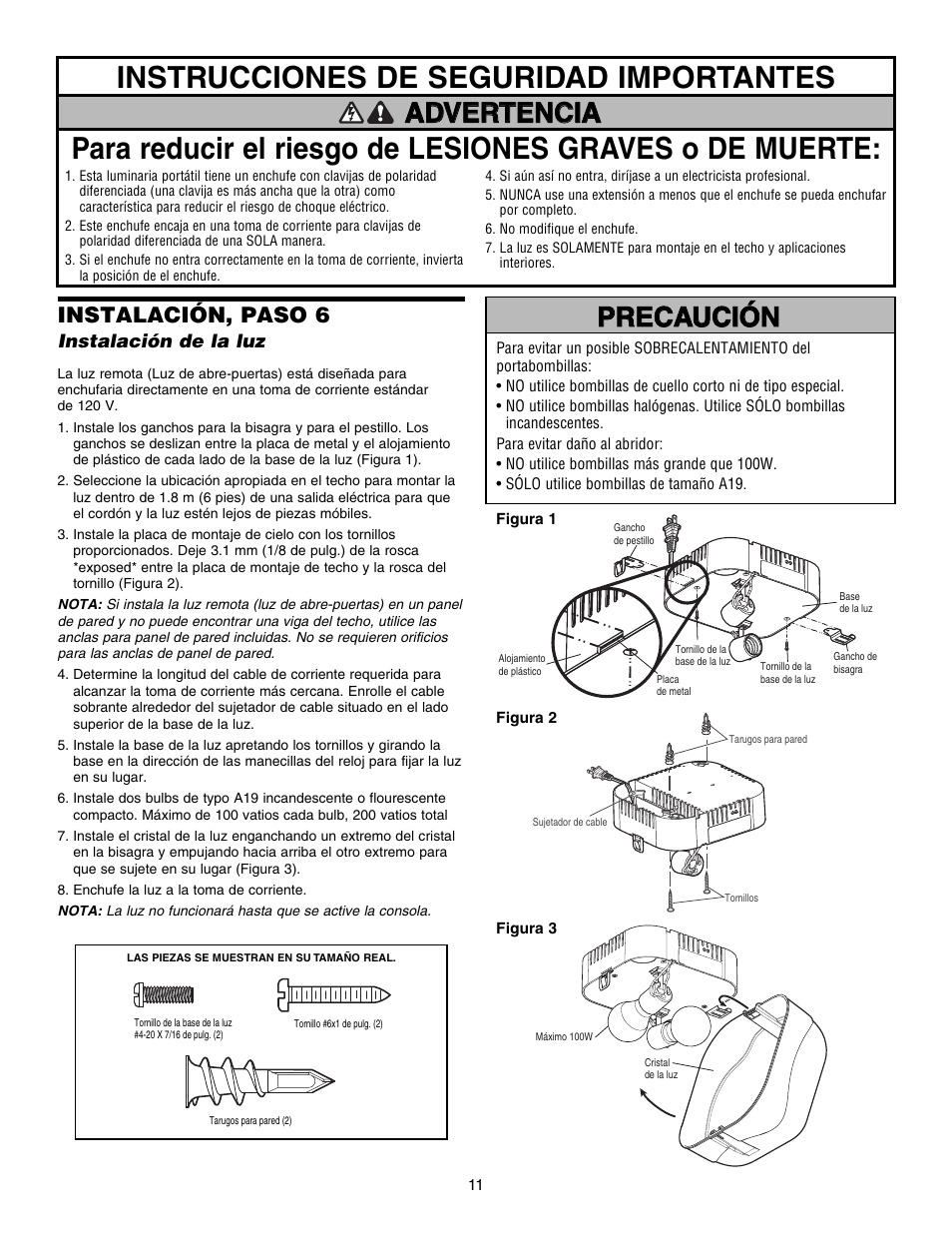 Precaución, Precaución advertencia advertencia advertencia, Instalación, paso 6 | Chamberlain 3800E User Manual | Page 47 / 72